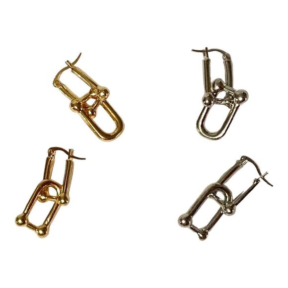 Silver U Link Hoops Hanging Hardware Earrings Jewelry NEW - Picture 4 of 4